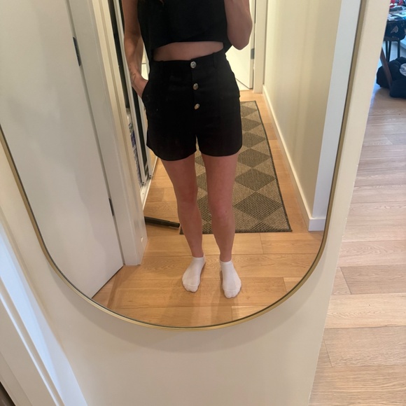 Black Tailored Shorts Gold Button Up - Picture 4 of 5